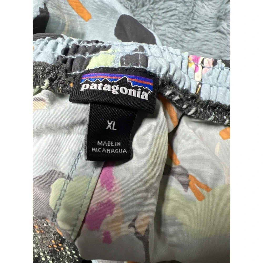 Patagonia Swim Shorts Mens XL Blue Graphic Logo Flamingos 3 Pocket Swimsuit